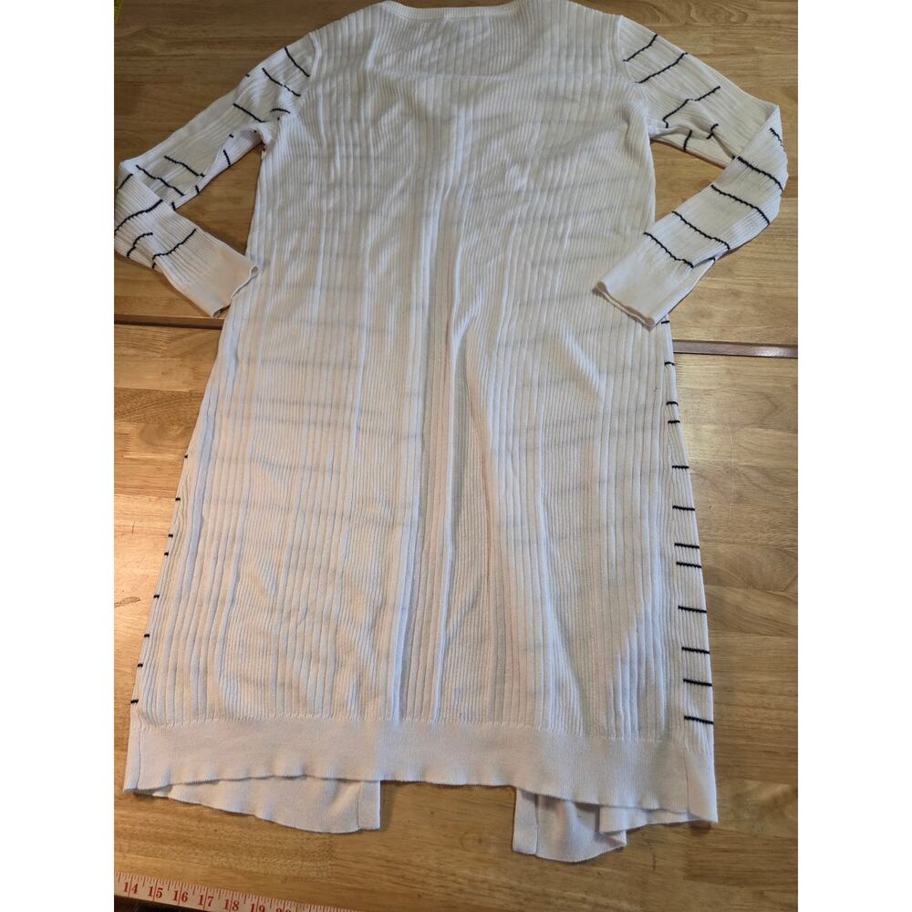 Cabi size large white long cardigan black stripe horizontal close knit cotton - Picture 12 of 13